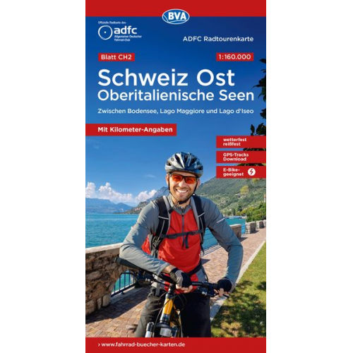 ADFC-Radtourenkarte CH2 Schweiz Ost / Oberitalienische Seen 1:160.000, reiß- und wetterfest, E-Bike geeignet, GPS-Tracks Download, mit Knotenpunkten,