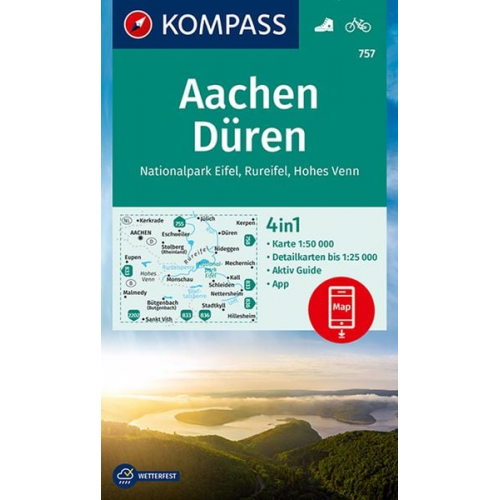 KOMPASS Wanderkarte 757 Aachen, Düren, Nationalpark Eifel, R