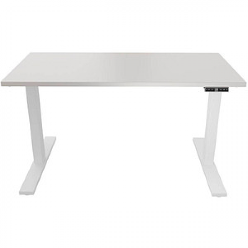 BISLEY E-WonderTech elektrisch höhenverstellbarer Schreibtisch lichtgrau rechteckig, T-Fuß-Gestell weiß 160,0 x 80,0 cm