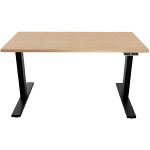 BISLEY E-WonderTech elektrisch höhenverstellbarer Schreibtisch ahorn rechteckig, T-Fuß-Gestell schwarz 160,0 x 80,0 cm