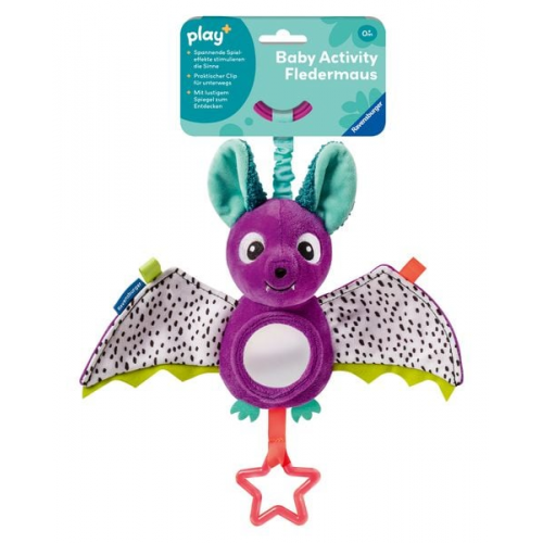 Ravensburger 12034051 Play+ Baby Activity-Fledermaus, Baby-Spielzeug ab 0 Monate, Kinderwagenspielzeug, Plüschtier