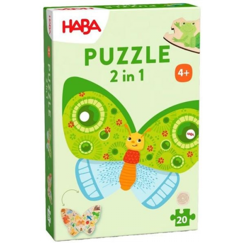 HABA 2010075001 - Puzzle 2in1, Schmetterling, 2-seitiges Holzpuzzle, 20 Teile