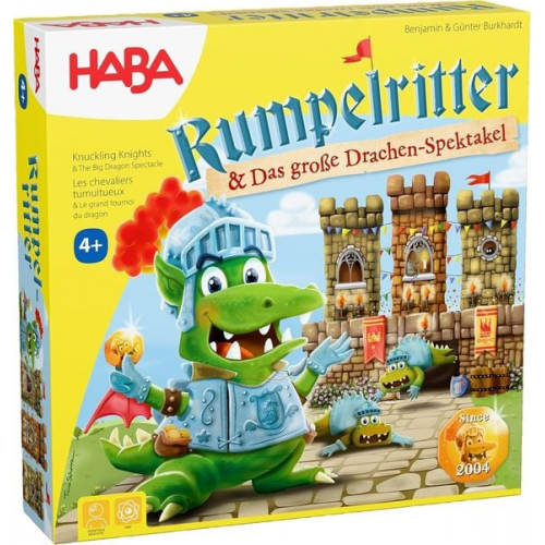 HABA 2011721001 - Rumpelritter & Das große Drachen-Spektakel, 1 Box=2 Spiele, Ritterspiele, Gesellschaftsspiel für Kinder ab 4 bzw. 5 Jahren