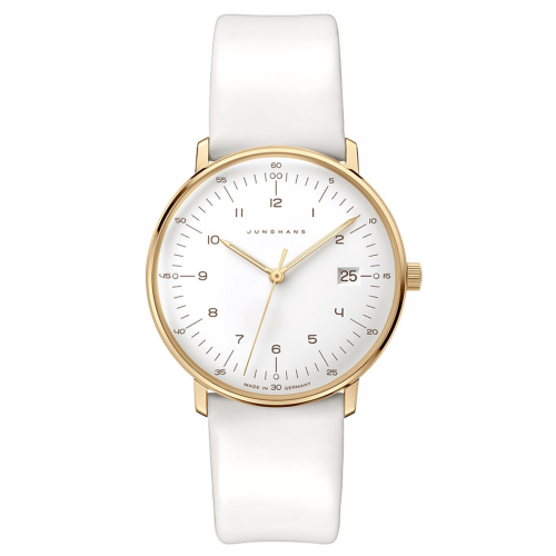 Junghans 47/7451.02 max bill Damenuhr mit Saphirglas Weiß/Goldfarben