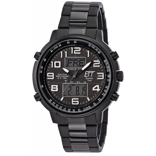 ETT Eco Tech Time EGS-11390-25M Herren Solar-Funkuhr Multifunktion Hunter II Schwarz