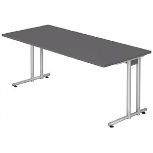 HAMMERBACHER NS19 Schreibtisch grafit rechteckig, C-Fuß-Gestell silber 180,0 x 80,0 cm