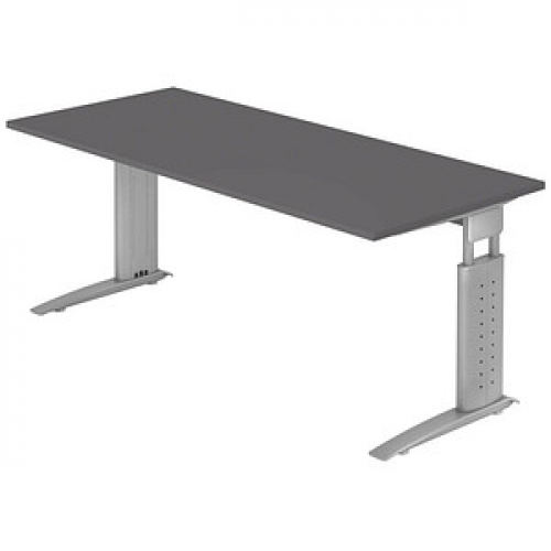 HAMMERBACHER US19 höhenverstellbarer Schreibtisch grafit rechteckig, C-Fuß-Gestell silber 180,0 x 80,0 cm