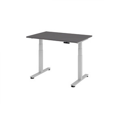 HAMMERBACHER XDSM12 elektrisch höhenverstellbarer Schreibtisch grafit rechteckig, T-Fuß-Gestell silber 120,0 x 80,0 cm