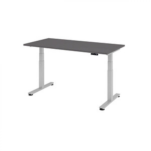 HAMMERBACHER XDSM16 elektrisch höhenverstellbarer Schreibtisch grafit rechteckig, T-Fuß-Gestell silber 160,0 x 80,0 cm