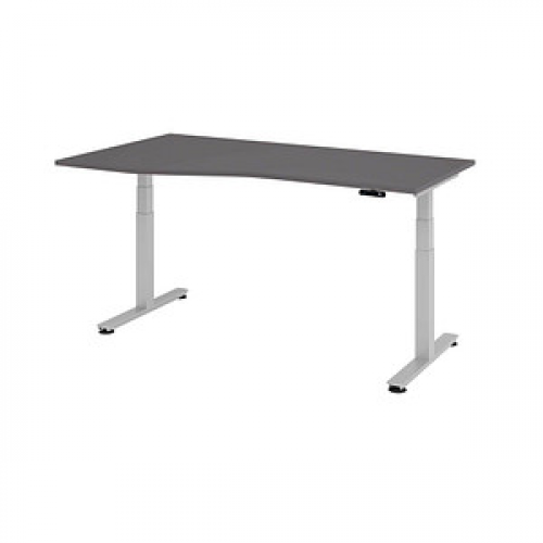 HAMMERBACHER VXDSM18 elektrisch höhenverstellbarer Schreibtisch grafit Trapezform, T-Fuß-Gestell silber 180,0 x 100,0 cm