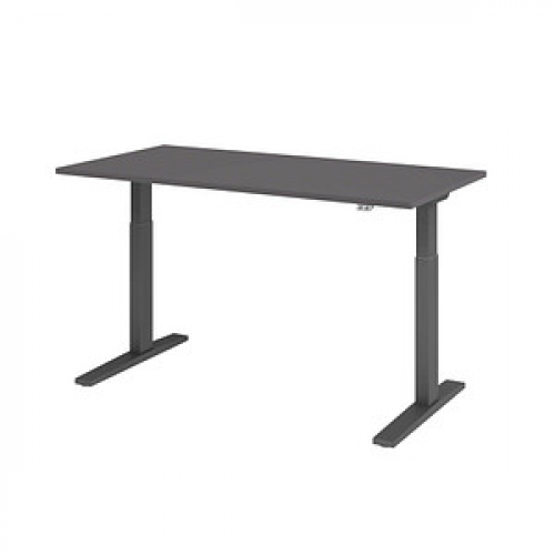 HAMMERBACHER XMKA16 elektrisch höhenverstellbarer Schreibtisch grafit rechteckig, C-Fuß-Gestell grau 160,0 x 80,0 cm