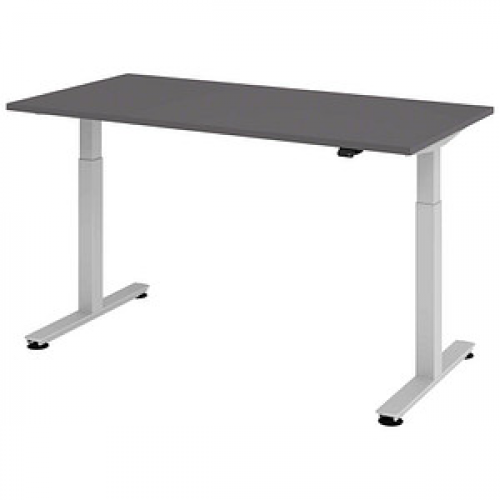 HAMMERBACHER XMST16 elektrisch höhenverstellbarer Schreibtisch grafit rechteckig, T-Fuß-Gestell silber 160,0 x 80,0 cm