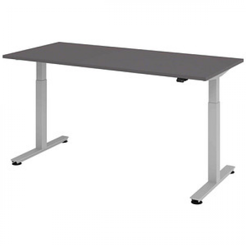 HAMMERBACHER XMST19 elektrisch höhenverstellbarer Schreibtisch grafit rechteckig, T-Fuß-Gestell silber 180,0 x 80,0 cm