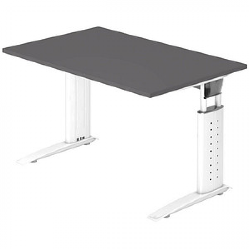 HAMMERBACHER US12 höhenverstellbarer Schreibtisch grafit rechteckig, C-Fuß-Gestell weiß 120,0 x 80,0 cm