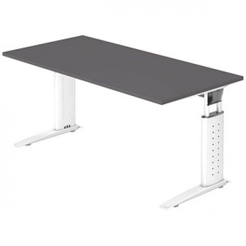 HAMMERBACHER US16 Haziender höhenverstellbarer Schreibtisch grafit rechteckig, C-Fuß-Gestell weiß 160,0 x 80,0 cm