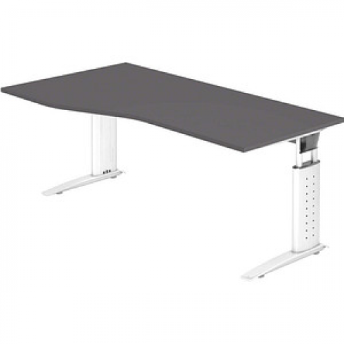 HAMMERBACHER US18 höhenverstellbarer Schreibtisch grafit Trapezform, C-Fuß-Gestell weiß 180,0 x 100,0 cm