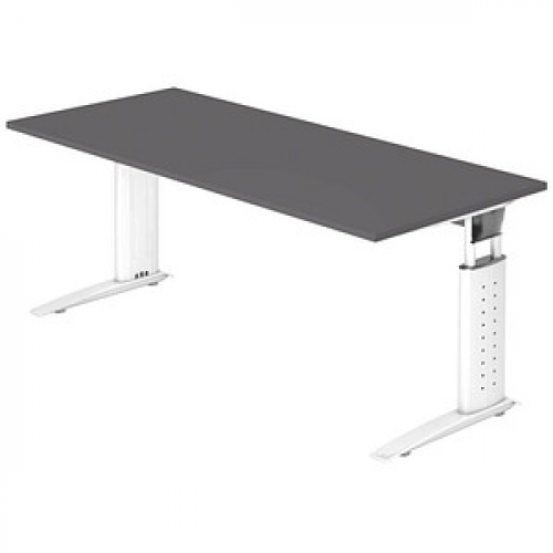 HAMMERBACHER US19 höhenverstellbarer Schreibtisch grafit rechteckig, C-Fuß-Gestell weiß 180,0 x 80,0 cm