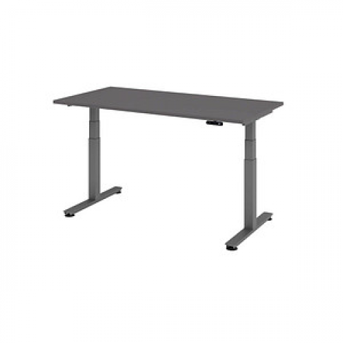 HAMMERBACHER XDSM16 elektrisch höhenverstellbarer Schreibtisch grafit rechteckig, T-Fuß-Gestell grau 160,0 x 80,0 cm