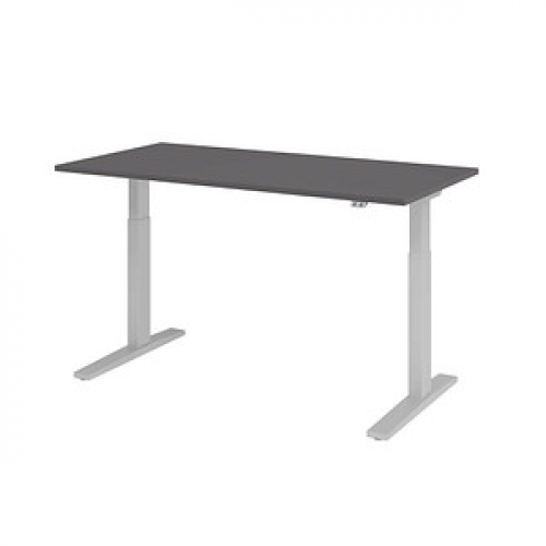 HAMMERBACHER XMKA16 elektrisch höhenverstellbarer Schreibtisch grafit rechteckig, C-Fuß-Gestell silber 160,0 x 80,0 cm