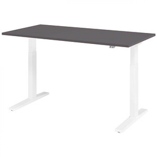 HAMMERBACHER XMKA16 elektrisch höhenverstellbarer Schreibtisch grafit rechteckig, C-Fuß-Gestell weiß 160,0 x 80,0 cm