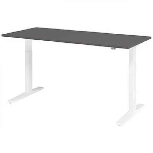 HAMMERBACHER XMKA19 elektrisch höhenverstellbarer Schreibtisch grafit rechteckig, C-Fuß-Gestell weiß 180,0 x 80,0 cm