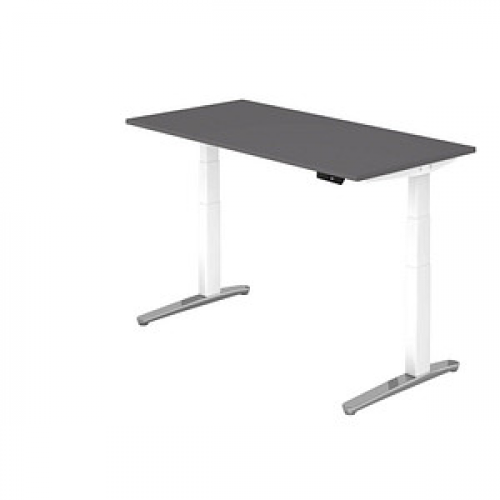 HAMMERBACHER XBHM16 elektrisch höhenverstellbarer Schreibtisch grafit rechteckig, C-Fuß-Gestell weiß 160,0 x 80,0 cm