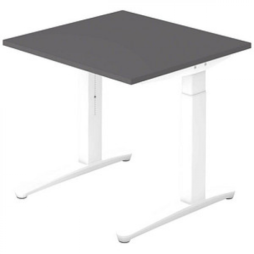 HAMMERBACHER XB08 höhenverstellbarer Schreibtisch grafit quadratisch, C-Fuß-Gestell weiß 80,0 x 80,0 cm