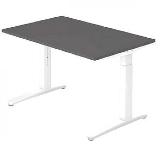 HAMMERBACHER XB12 höhenverstellbarer Schreibtisch grafit rechteckig, C-Fuß-Gestell weiß 120,0 x 80,0 cm