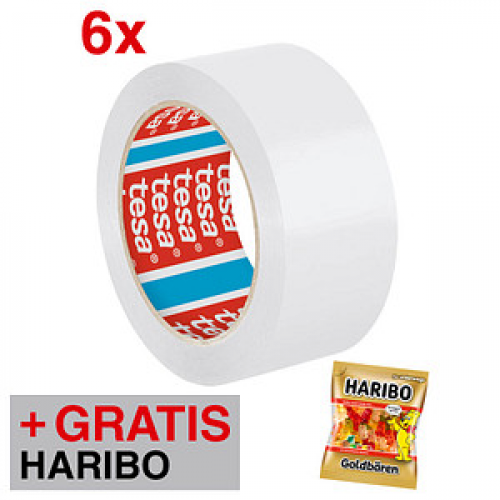 AKTION: tesa Packband tesapack® 4195 weiß 50,0 mm x 66,0 m 6 Rollen + GRATIS HARIBO GOLDBÄREN 100,0 g