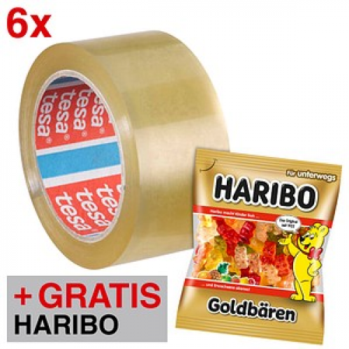 AKTION: tesa Packband tesapack® 4195 transparent 50,0 mm x 66,0 m 6 Rollen + GRATIS HARIBO GOLDBÄREN 100,0 g