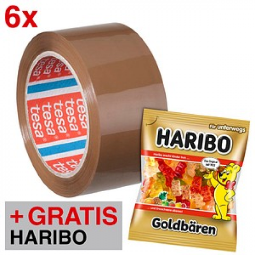 AKTION: tesa Packband tesapack® 4195 braun 50,0 mm x 66,0 m 6 Rollen + GRATIS HARIBO GOLDBÄREN 100,0 g