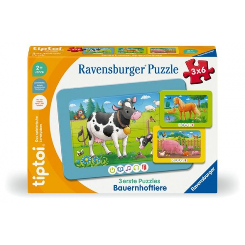 Ravensburger tiptoi Puzzle 00229 - 3 erste Puzzles: Bauernhoftiere, niedliche Rahmenpuzzles für Kinder ab 2 Jahren