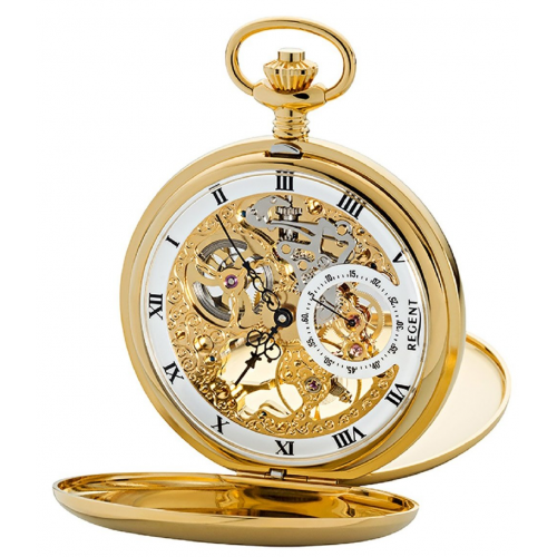 Regent 11330090 Skelett-Taschenuhr Savonette mit Handaufzug