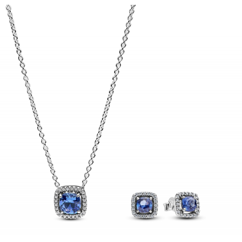 Pandora 68616 Schmuckset für Damen Silber Funkelndes Quadrat Blau