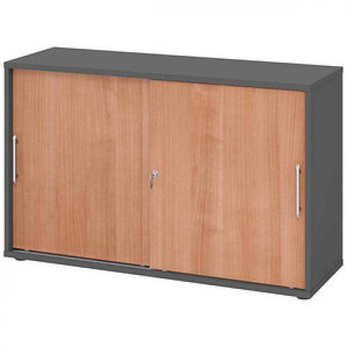 HAMMERBACHER Schiebetürenschrank, V1752S/G/N/RE grafit, nussbaum 1 Fachboden 120,0 x 40,0 x 74,8 cm