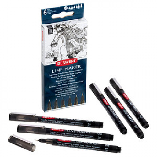 DERWENT Line Maker Fineliner-Set schwarz, 6 St.