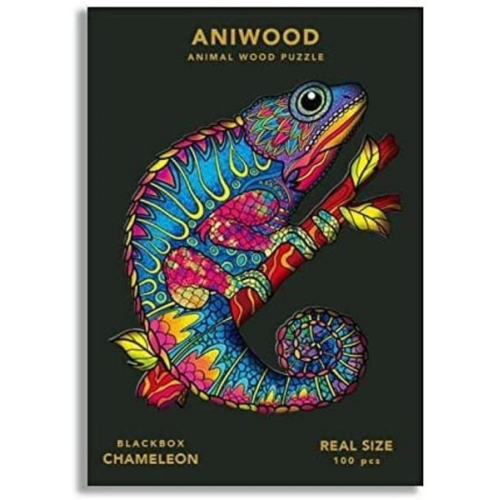 Aniwood J2322S - Animal Wood Puzzle, Blackbox Chamäleon S, Holz-Puzzle, 100 Teile