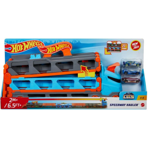 Hot Wheels - 2-in-1 Rennbahn-Transporter inkl. 3 Spielzeugautos