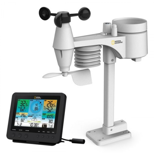 National Geographic 9080600 - WLAN Wetterstation Funk mit 7-in-1 Profi-Sensor, Wettercenter