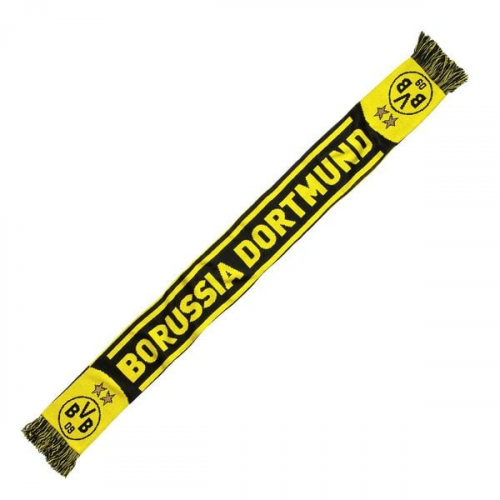 BVB 16110300 - BVB-Fanschal, Borussia Dortmund, mit zentralem Schriftzug, 2 BVB Embleme, Schwarz/Gelb, 140x17 cm