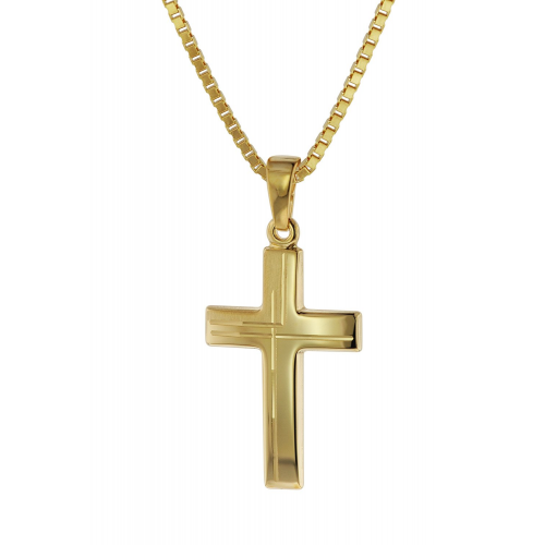 trendor 75125 Anhänger Kreuz 585 Gold (14 Karat) mit goldplattierter Kette