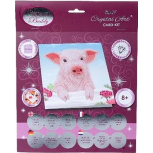 Craft Buddy CCK-A100 - Crystal Art Card Kit, Pig on the Fence, Schwein, 18x18cm, Kristall-Kunstkarte, Diamond Painting