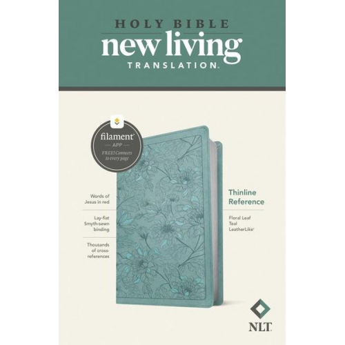 Tyndale (COR) - NLT Thinline Reference Bible, Filament Enabled (Leatherlike, Floral Leaf Teal, Red Letter)