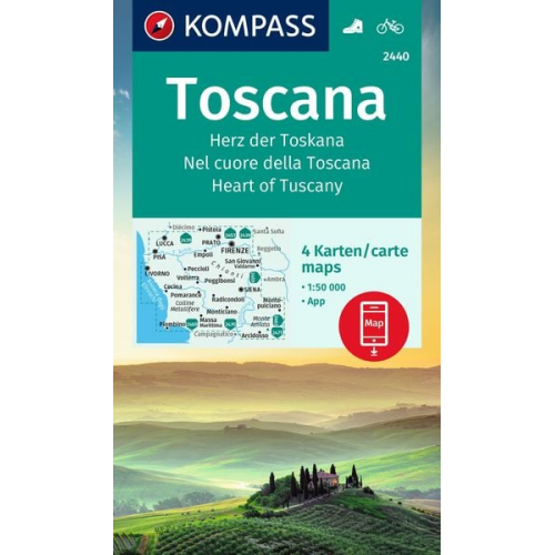 KOMPASS Wanderkarten-Set 2440 Toscana, Herz der Toskana, Nel cuore della Toscana, Heart of Tuscany (4 Karten) 1:50.000