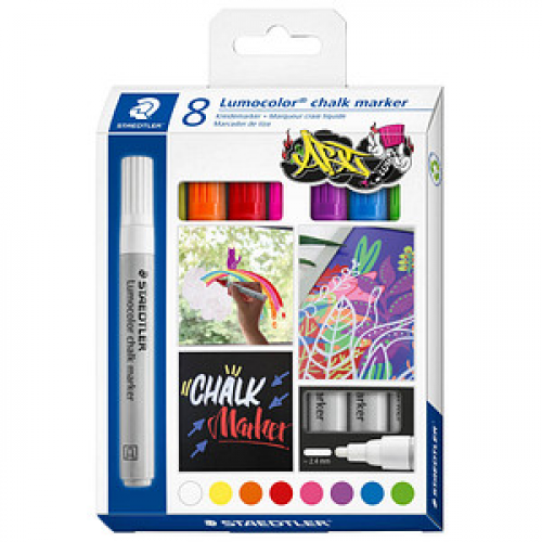 STAEDTLER Lumocolor chalk marker Kreidemarker farbsortiert 2,4 mm, 8 St.