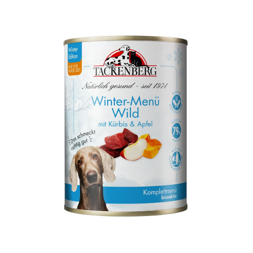 Ausgewogene Hundeernährung im Winter: Nassfutter Wild, Kürbis & Apfel - 400g - Premiumqualität von Tackenberg