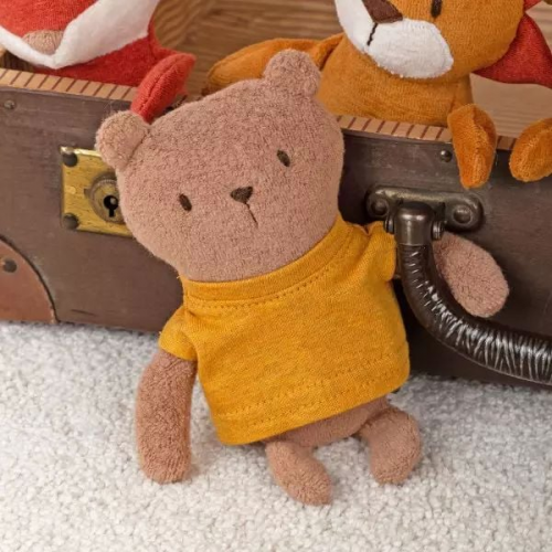 Sigikid 52904 - Kuschelfreunde Mini Mister OLui, Biberbär mit gelbem Pulli, Teddyfleece-Stofffigur, ca. 16 cm