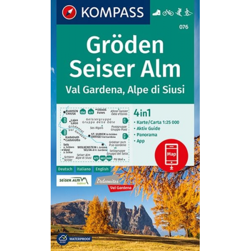 KOMPASS Wanderkarte 076 Gröden, Seiser Alm, Val Gardena, Alp