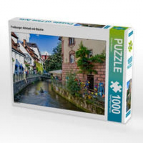 CALVENDO Puzzle Freiburger Altstadt mit Bächle | 1000 Teile Lege-Größe 64x48cm Foto-Puzzle für glückliche Stunden