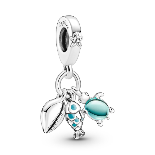 Pandora 791697C01 Charm-Anhänger Fisch, Meeresschildkröte und Muschel